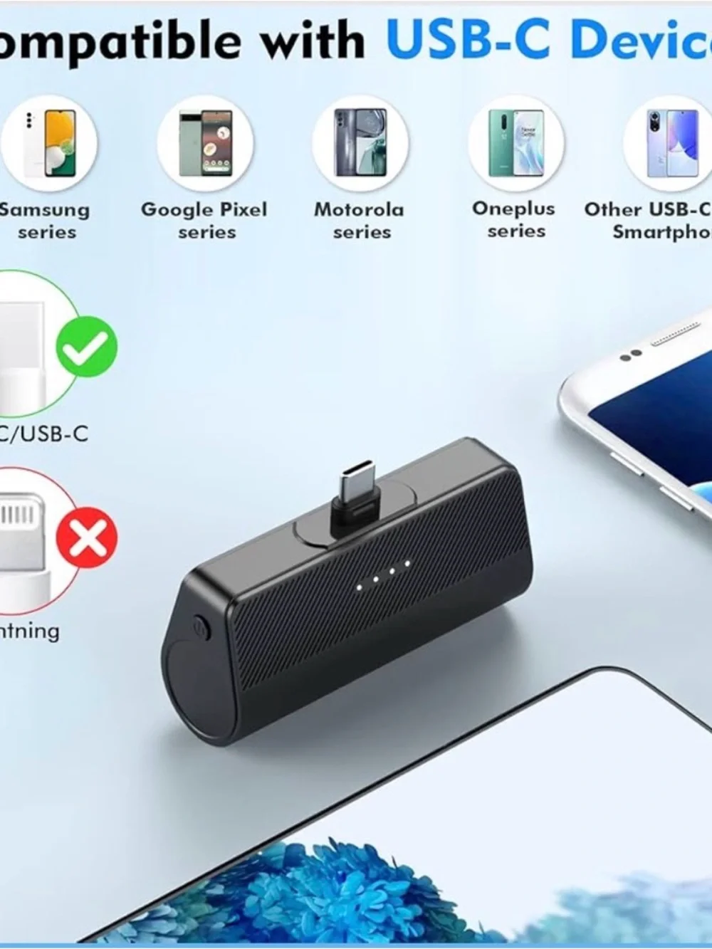 KKD White and Black Portable Charger USB C